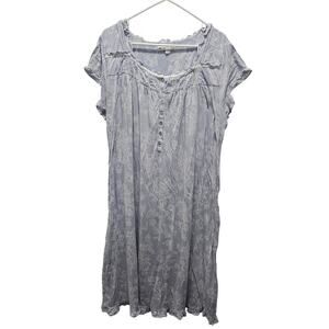 Eileen West Ladies Cap Sleeve Lace Trim Light Blue Floral Nightgown Size XL